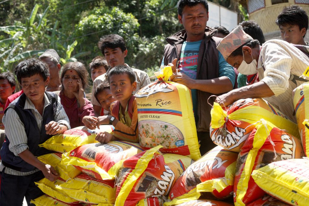 Aid delivered by ActionAid staff to Mahankal village in Nepal. Photo: Srikanth Kolari