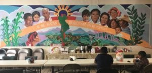 Mural in migrant shelter