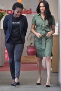 Duchess of Sussex Meghan Markle (right) speaks with ActionAid South Africa Country Director Nondumiso Nsibande (left).