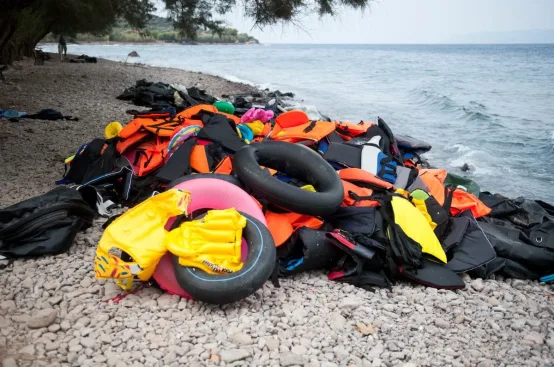 Discarded lifejackets on a beach on the northern shores of Lesvos, Greece. Photo: George Makkas/Panos Pictures/ActionAid